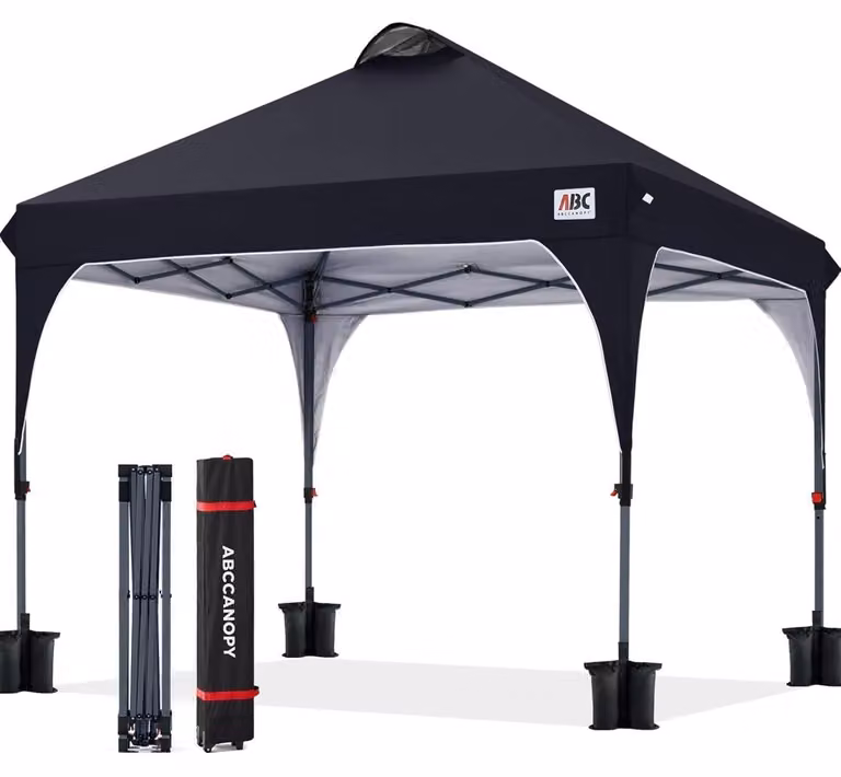 Padiglione pop-up, dimensioni 2,5x2,5 metri, impermeabile, con protezione solare, ideale per l'esterno, colore nero, completo di accessori
