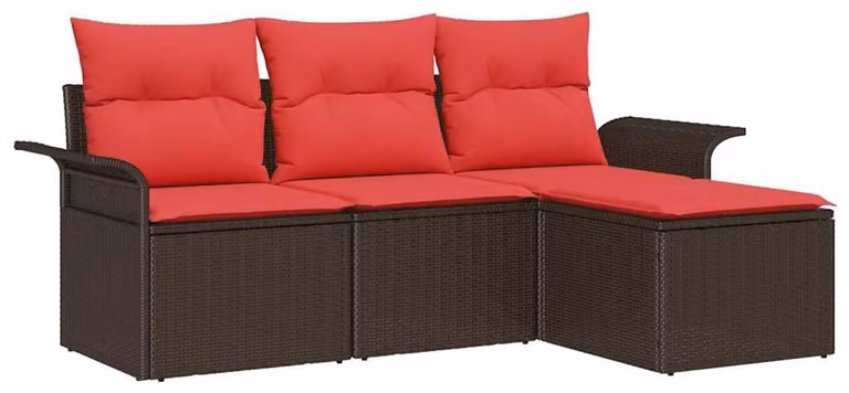 Set Divano da Giardino con cuscino 4 pcs Marrone polyrattan