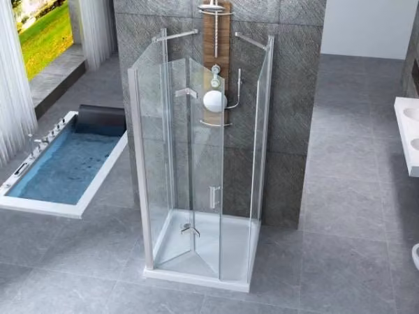Box doccia DOCCIABOX angolare in cristallo trasparente da 8 mm con porta libro, L/P/H: 90 x 90 x 195 cm
