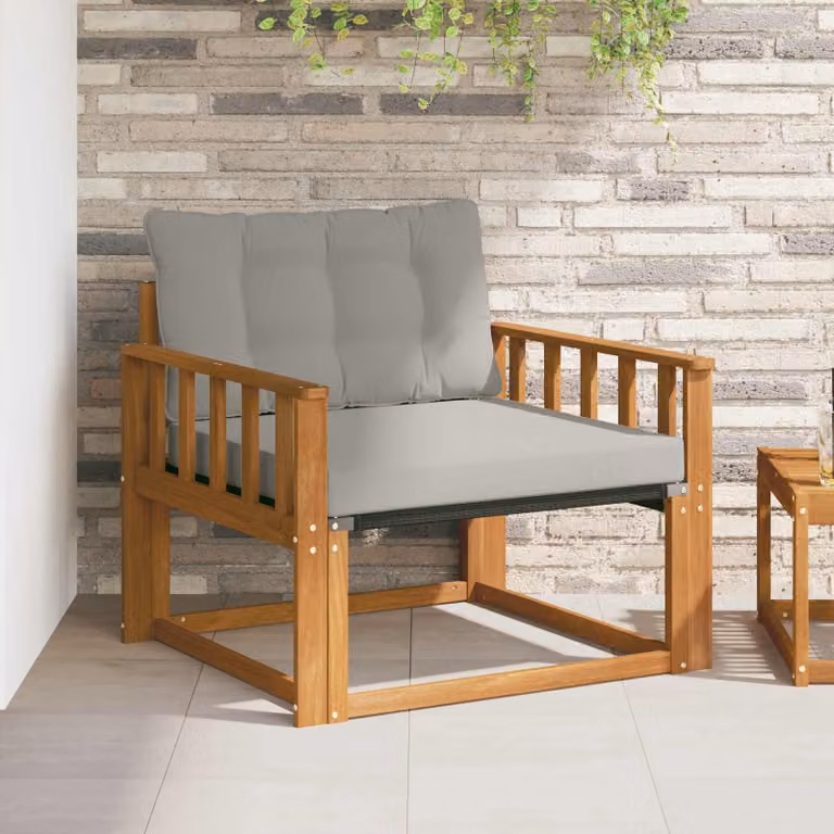 Set di divani da esterno da giardino e terrazzo vidaXL in legno di acacia massello e textilene con cuscini inclusi, marrone e grigio