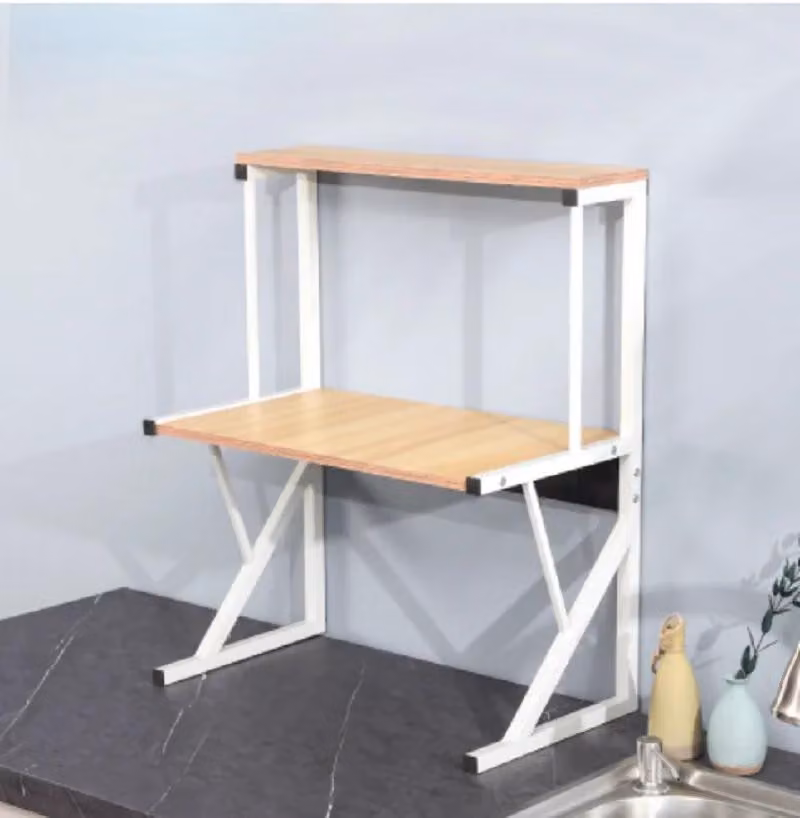 Scaffale per microonde - Scaffale da cucina - A due ripiani - XL - In legno - Per tostapane e piano di lavoro - Giallo