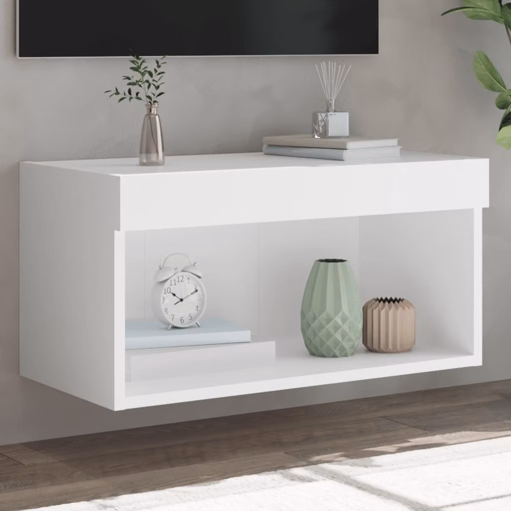 vidaXL Mobile Porta TV Moderno con Luci LED Integrate Bianco L: 60 cm, P: 30 cm, H: 30 cm