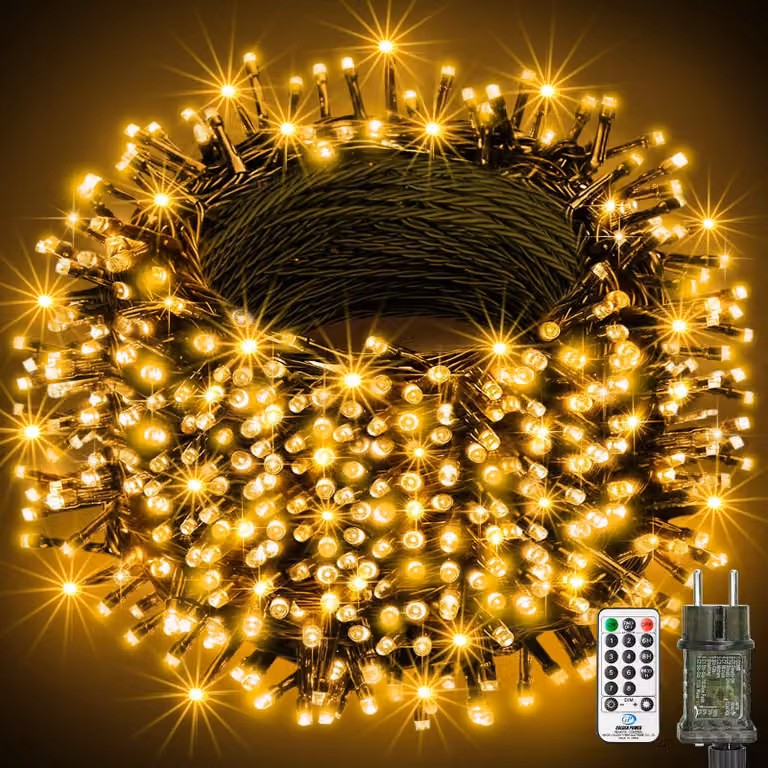 Catena luminosa a LED verde, lunghezza 30 metri, luce bianco caldo, 300 LED, con telecomando