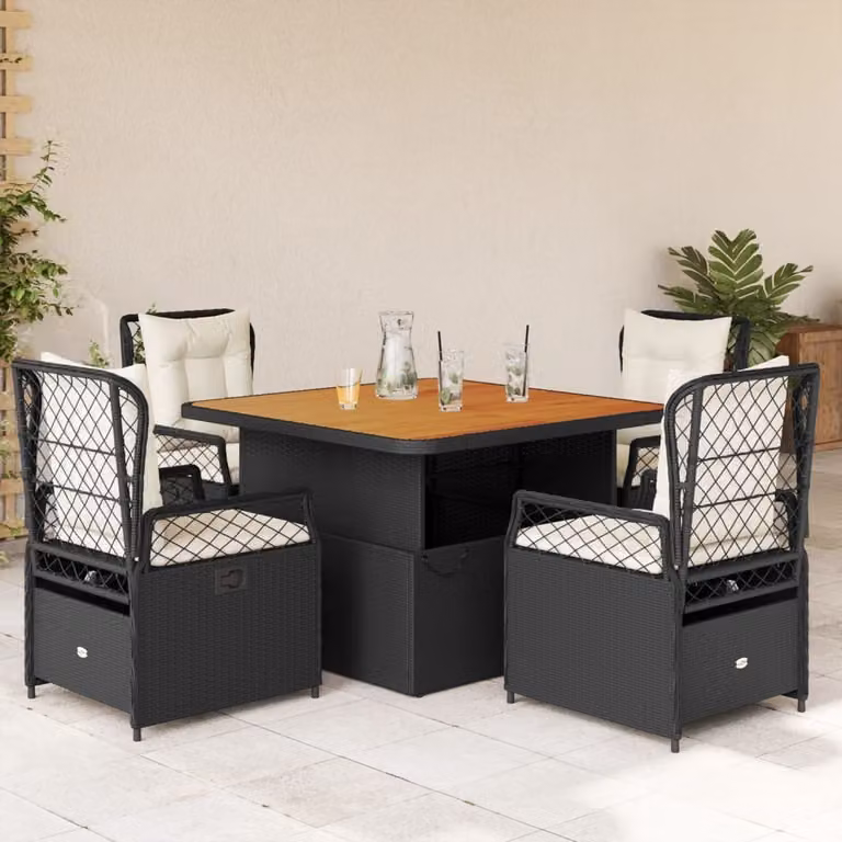 Maison Exclusive - Set da Pranzo da Giardino 5 pz Nero con Cuscini in Polyrattan