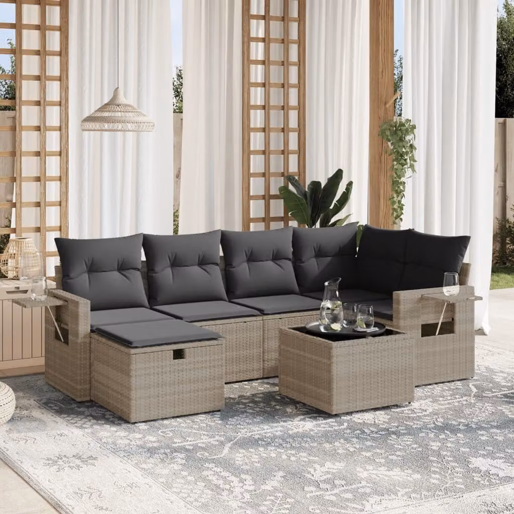Maison Exclusive - Set Divani da Giardino 7pz con Cuscini Grigio Chiaro Polyrattan