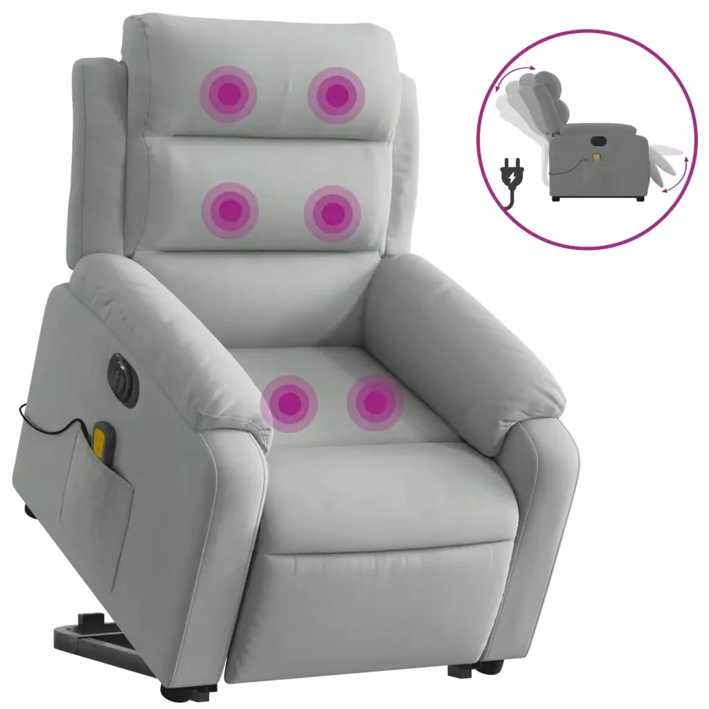 vidaXL Poltrona Alzapersona Elettrica con Massaggio in Velluto Grigio – 2
