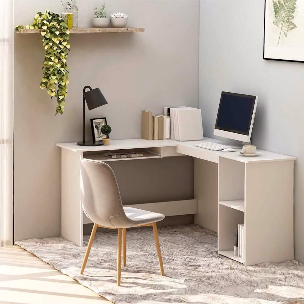 Scrivania angolare a L vidaXL bianca in legno e MDF per home office L/P/H: 120 x 140 x 75 cm