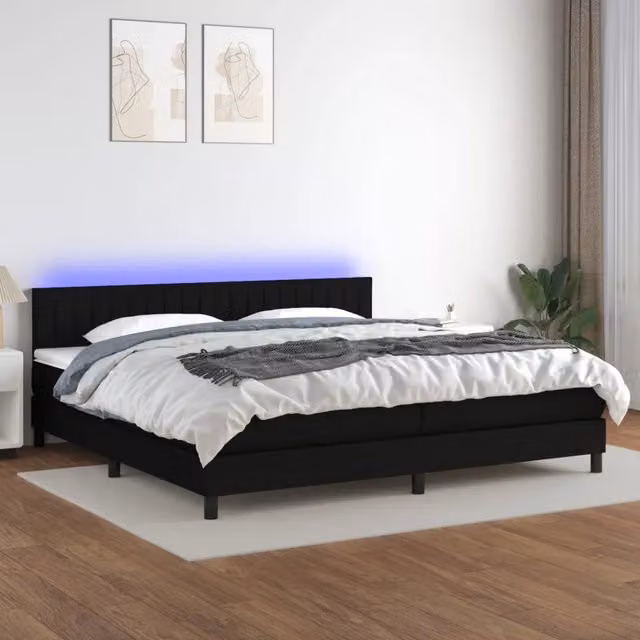 Letto a Molle Moderno vidaXL con Illuminazione LED e Porta USB in Tessuto Nero L/P: 200 x 200 cm – 1