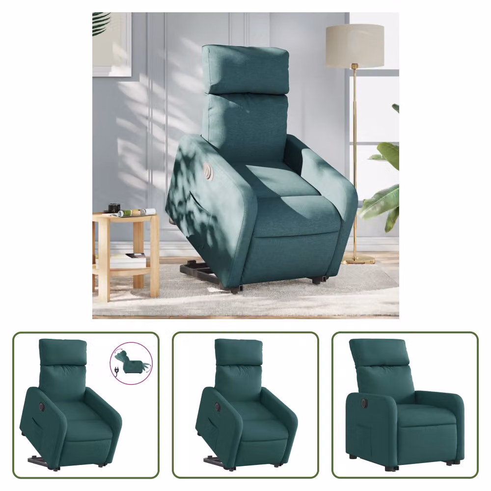 The Living Store Poltrona relax con ausilio per l'alzata Elettrica Tessuto verde scuro