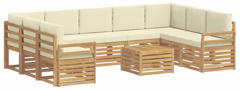 Set di divani da esterno, 10 pezzi, bianco e crema