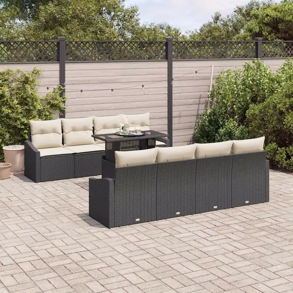 Set Divano da Giardino Moderno vidaXL 7 Pezzi in Polyrattan con Cuscini Nero e Beige – 1