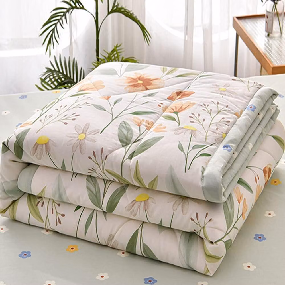 Copripiumino trapuntato matrimoniale 180x200 cm - Motivo floreale verde
