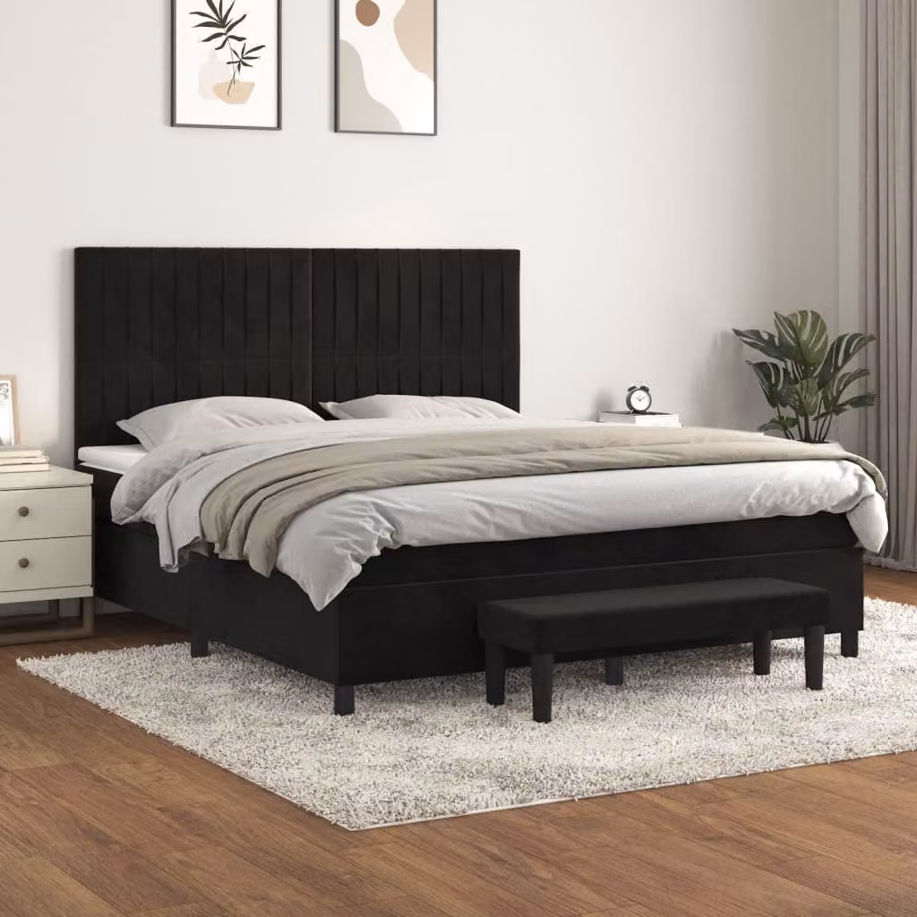 vidaXL Letto Ibrido con Giroletto a Molle e Materasso in Velluto Nero, L 180 x P 200 cm