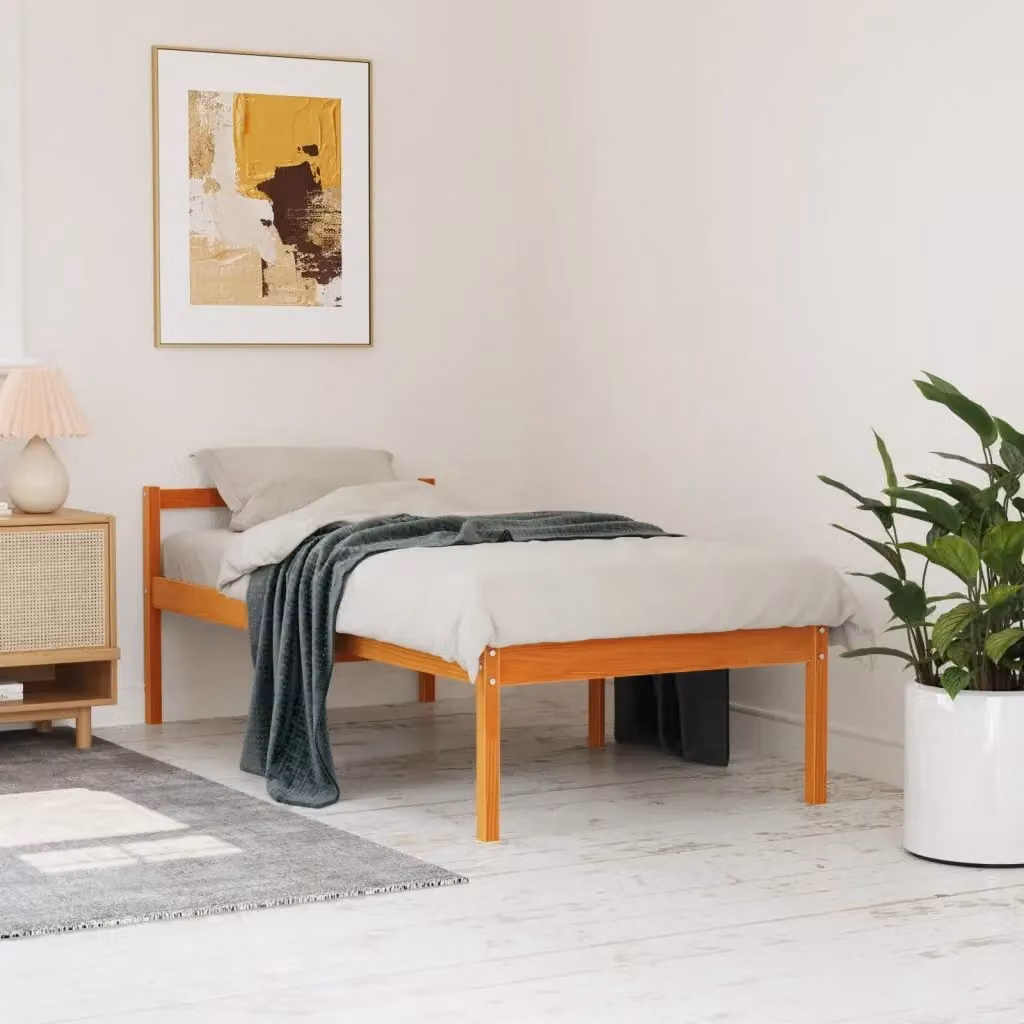 Letto singolo in legno massello di pino color marrone cera per adulti e anziani L/P/H: 90 x 200 x 70.5 cm – 2