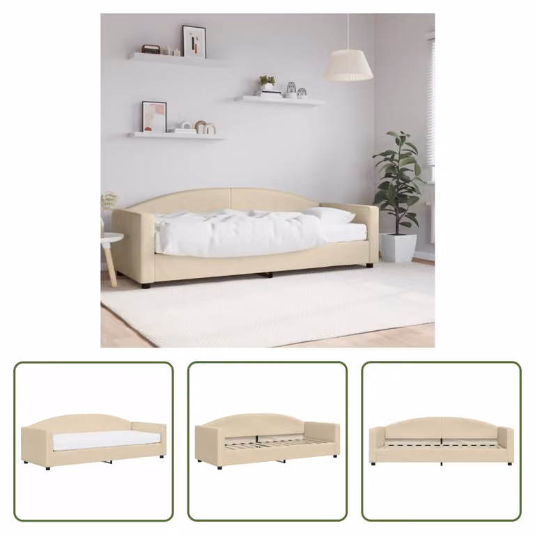 The Living Store Letto da giorno con materasso crema 80x200 cm in tessuto