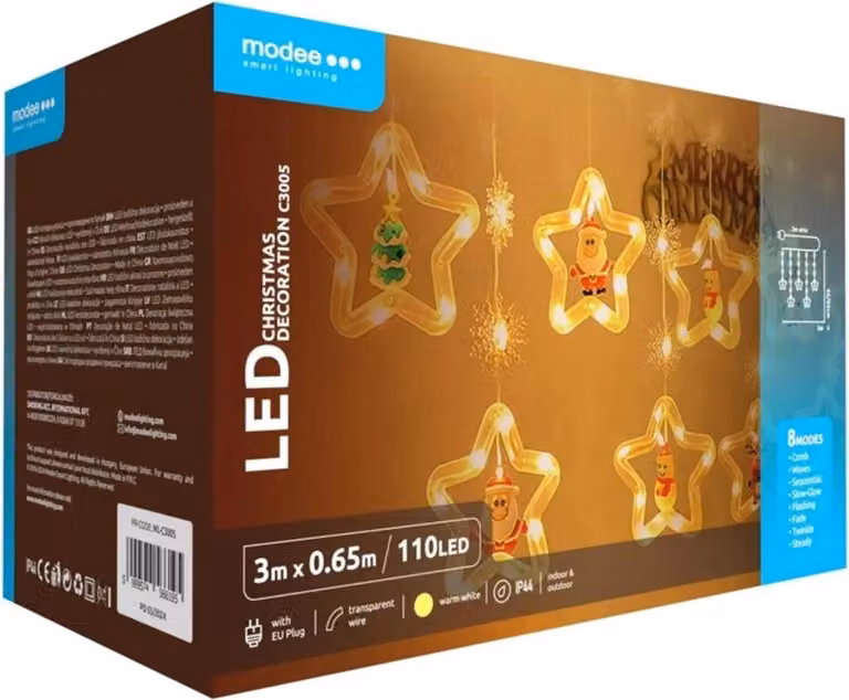 Modee Lighting Decorazione LED 110 LED 3m stelle bianco caldo