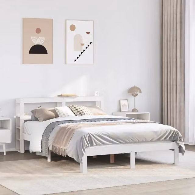 Giroletto con Testiera Bianco 150x200 cm Legno Massello di Pino 3306050