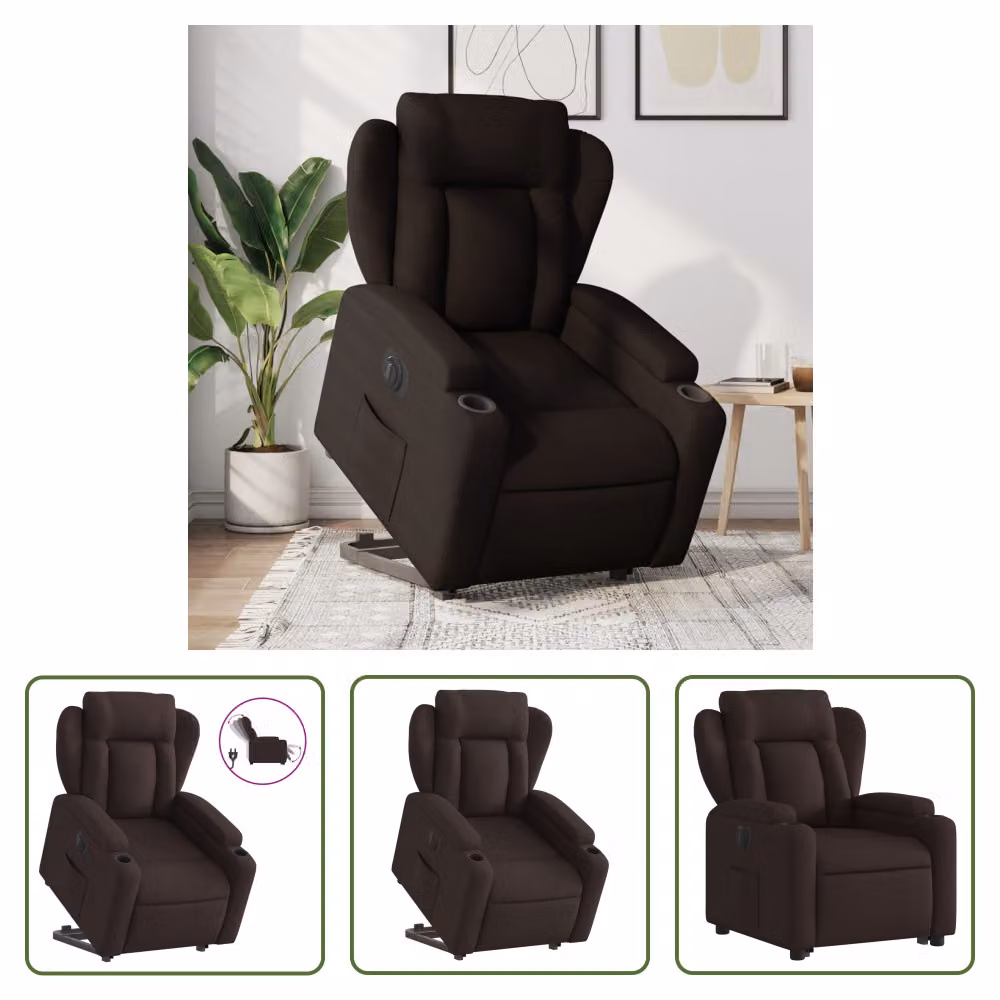 The Living Store Poltrona relax con supporto elettrico in tessuto marrone scuro
