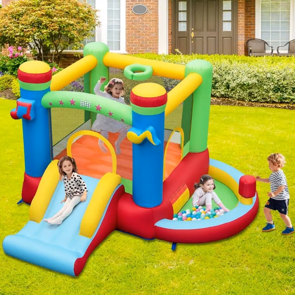 Castello gonfiabile a tema musicale per bambini con scivolo, vasca per palline e luci e suoni, multicolore – 2