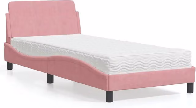 Letto con Materasso Dover rosa in velluto vidaXL L/P: 90 x 200 cm