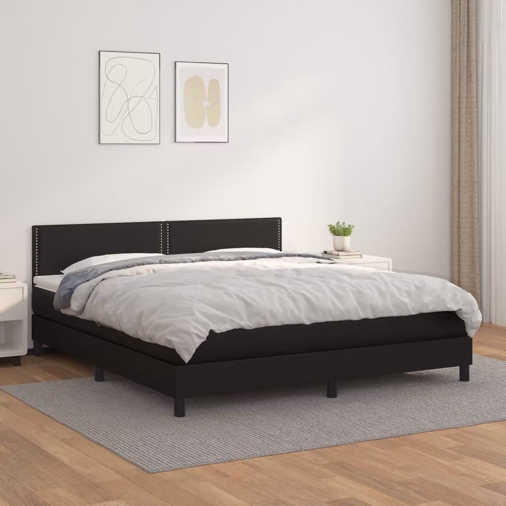 The Living Store Letto a molle con materasso nero 180x200 cm in Pelle finta