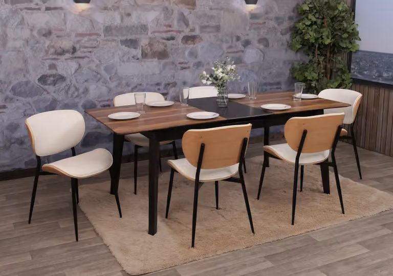 Set di 6 sedie da pranzo, modello HWC-O45, realizzate in legno multistrato con rivestimento in ecopelle (280g/m²), , disponibili nei colori naturale e bianco