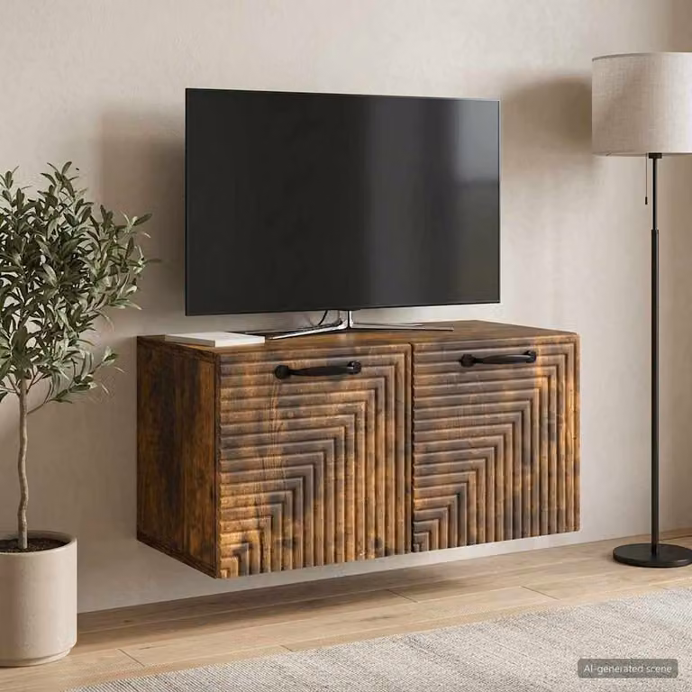 vidaXL Mobile Porta TV da Muro Moderno in Rovere Fumo, L: 59,5 cm, P: 31 cm, H: 30 cm