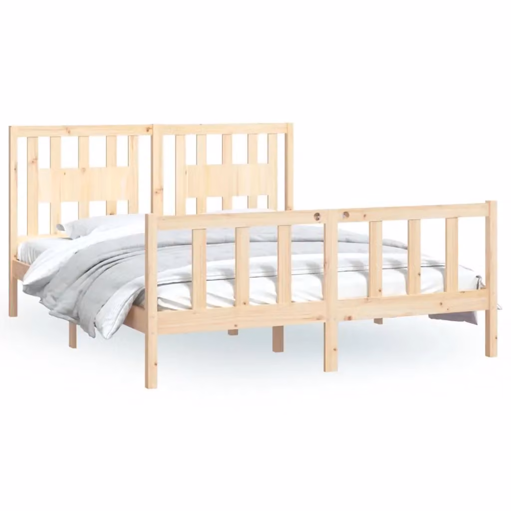Letto con Testiera in Legno Massello di Pino vidaXL, Stile Rustico, L/P/H: 160 x 200 x 165,5 cm – 2