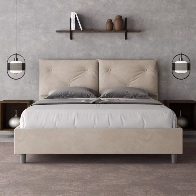 Letto matrimoniale alla francese Ityhome imbottito in microfibra beige L/P/H: 150 x 200 x 110 cm – 1