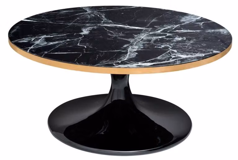 Tavolino da salotto Casa Padrino, lussuoso, in nero e ottone – diametro 90 cm x altezza 41 cm – tavolino rotondo in stile moderno