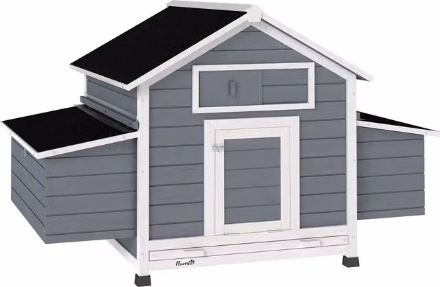 PawHut Pollaio Casetta per Galline con Tetto Apribile 150x100x96.5 cm Grigio   Aosom Italy