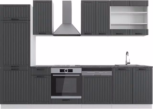 Cucina componibile Fame-Line Vicco in stile rustico, colore Antracite e Bianco, L: 300 cm (senza piano di lavoro) – 1