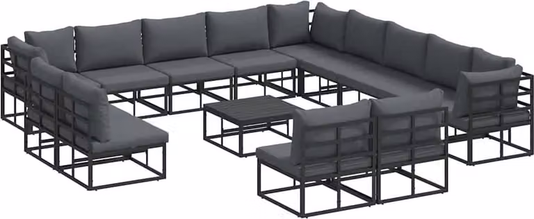 Set Divano da Giardino con cuscino 14 pcs Nero Alluminio