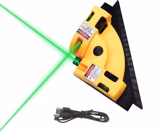 Livello Laser a 90 Gradi con Raggio Verde e Batteria Ricaricabile, Colore Giallo