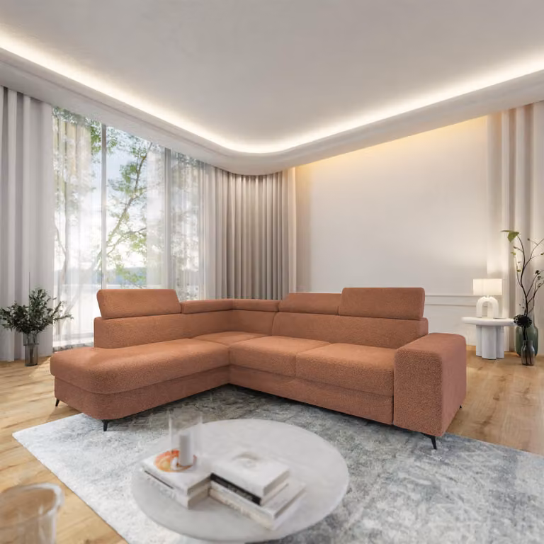 Divano angolare Masseno ALVORO L-S con funzione letto a L, divano con box letto, divano da soggiorno, divano, divano letto, set di divani - arancione, QUELLE 54