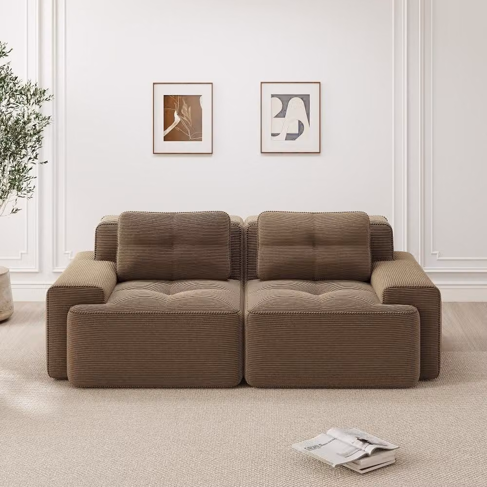 Divano modulare marrone, divano "Boneless Cloud" con seduta profonda di 74 cm, divano letto rivestito in tessuto, divano a due posti, dimensioni: 204x104x69 cm