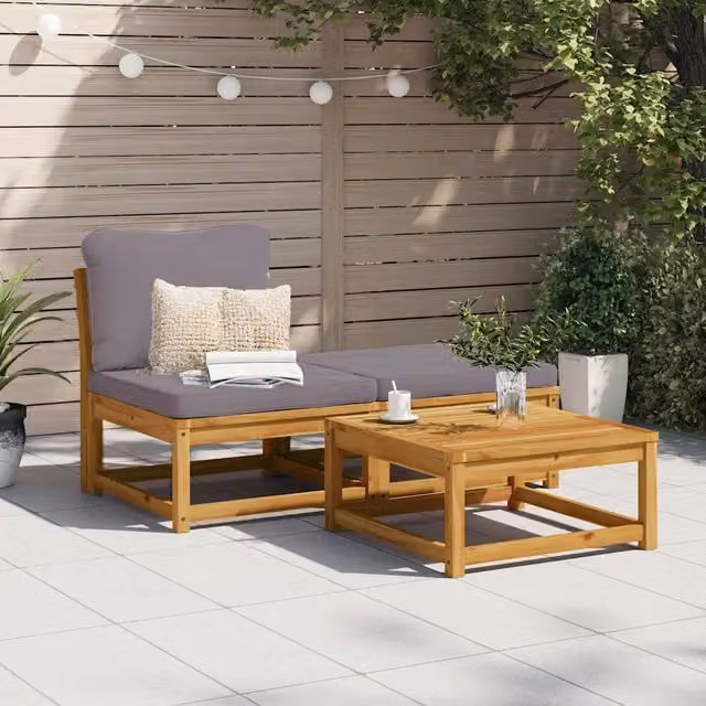 Set Mobili da Giardino 3pz con Cuscini Legno Massello di Acacia 366497