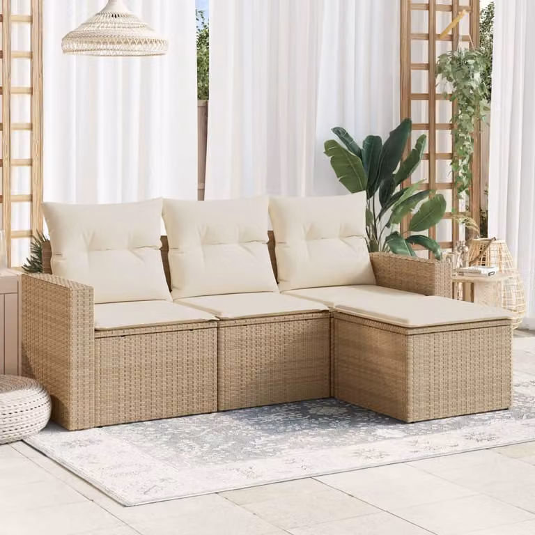 vidaXL Set Divano da Giardino a L 4 pz con Cuscini Beige e Struttura in Metallo