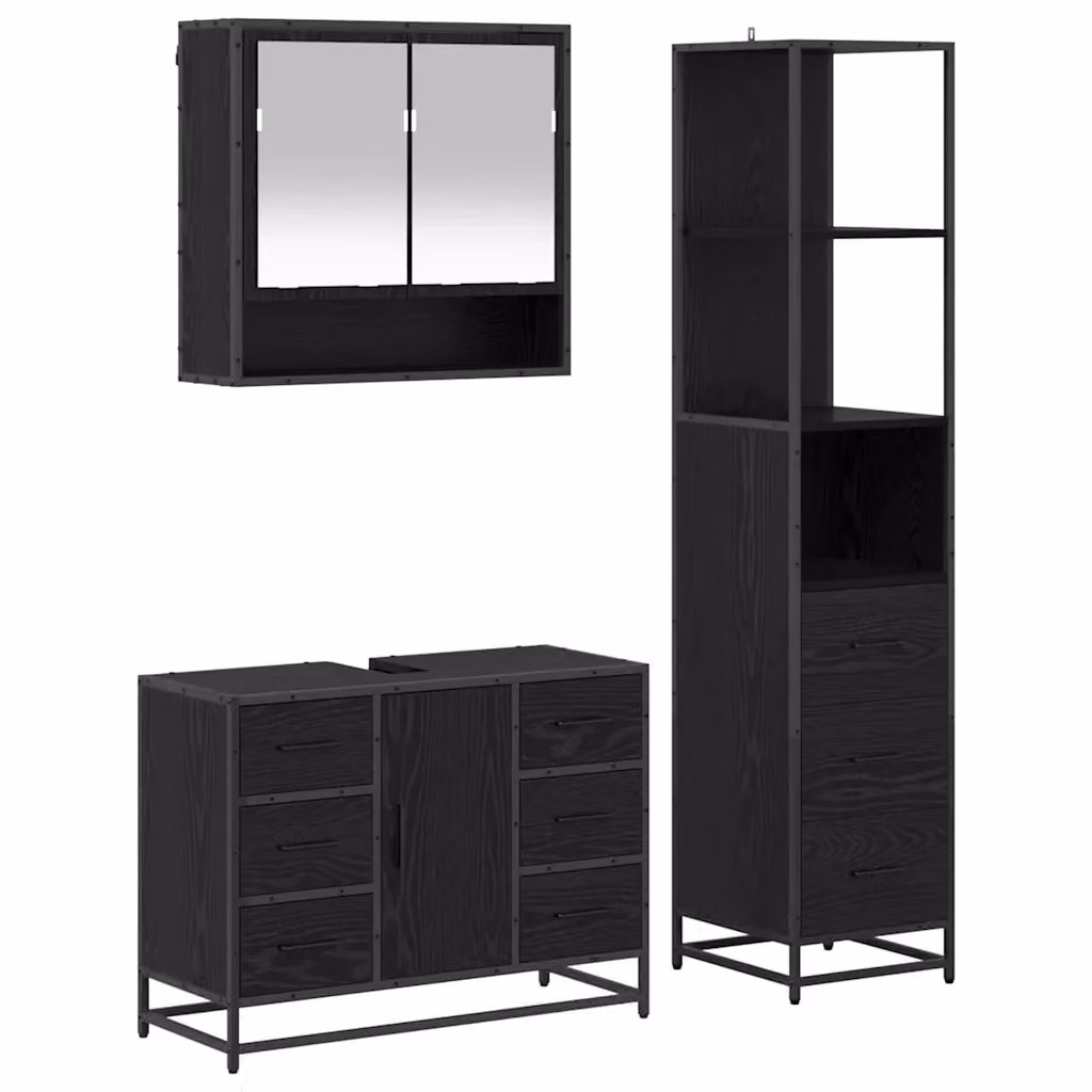 Set di mobili per il bagno moderno vidaXL in 3 pezzi, Rovere e Nero, L/P/H: 35 x 37,5 x 166 cm – 2
