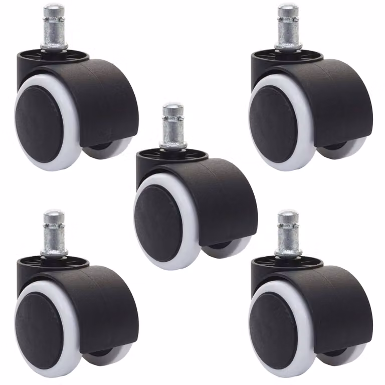 set di 5 ruote per pavimenti duri HWC-H86, ruote per sedie da ufficio, portata 150 kg Ø 11 mm ~ bianco
