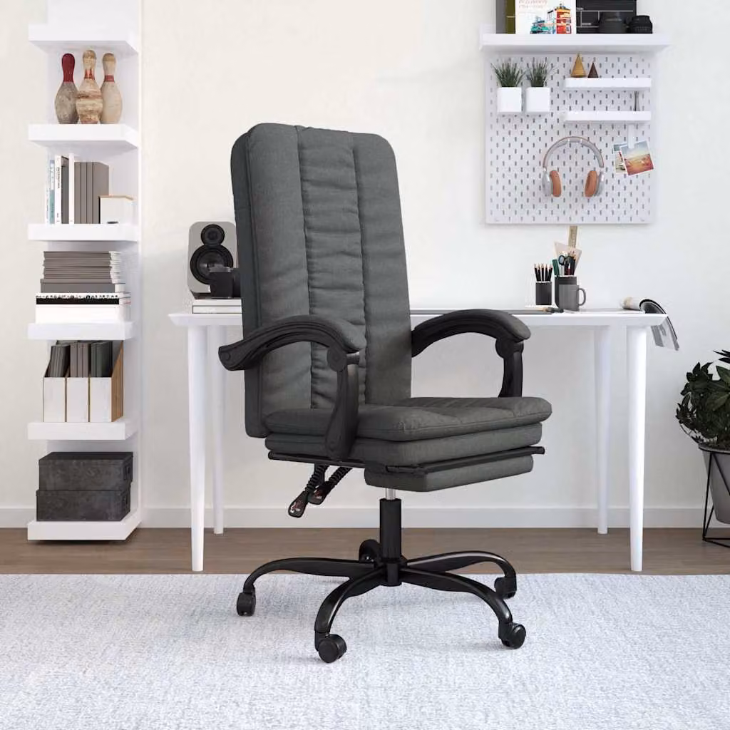 Sedia da ufficio reclinabile vidaXL in tessuto grigio con braccioli e ruote per home office