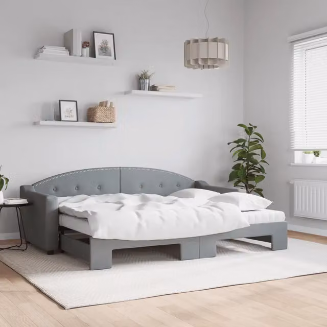 Divano Letto Estraibile Materassi Grigio Chiaro 80x200 Tessuto 3197543