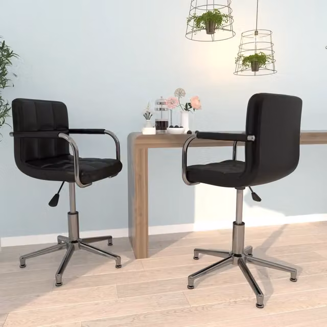 Set di 2 sedie da pranzo girevoli vidaXL in similpelle nera con braccioli e base moderna per cucina o sala da pranzo – 1