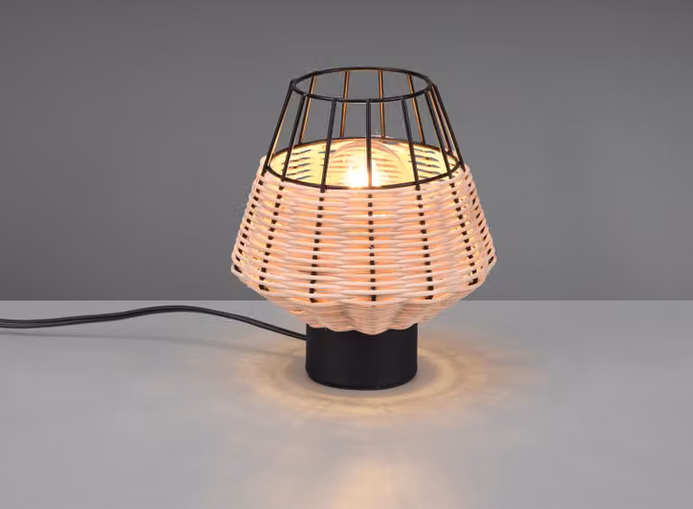 Lampada da tavolo a LED Lampada da comodino Boho con paralume in rattan naturale dimmerabile rotonda Ø 18 cm