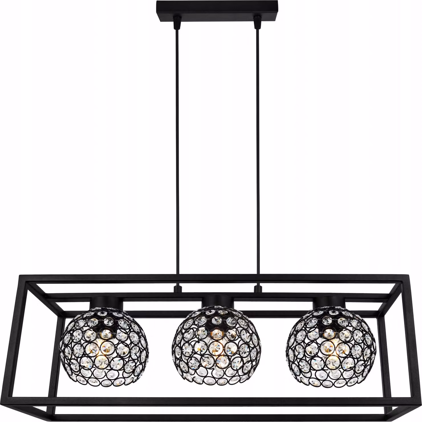 Lampada a sospensione Crystal Cage - Lampada da soffitto per soggiorno, camera da letto e sala da pranzo - Lampada a sospensione in metallo e vetro - E27 - Nero - 3 luci