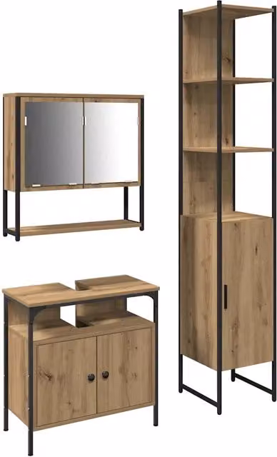 Set di mobili per il Bagno | Armadio da bagno con porta 3 pz Rovere artigianale