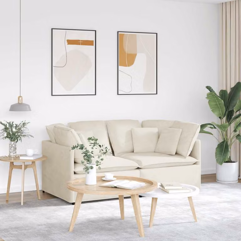 vidaXL Divano Modulare in Velluto Beige con Cuscini e Struttura in Metallo e Legno