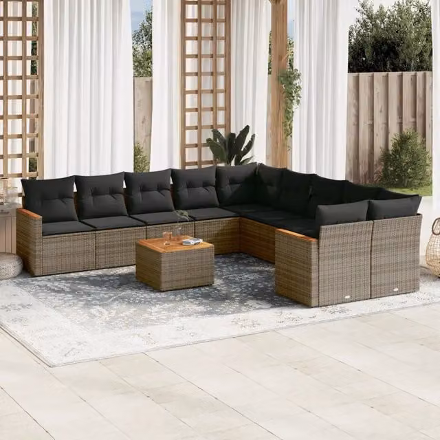 Set Divani da Giardino 11 pz con Cuscini in Polyrattan Grigio 3258763