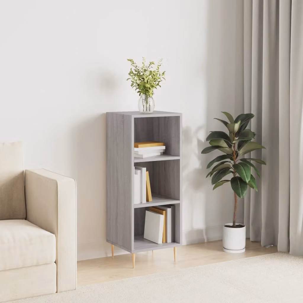 Credenza a parete vidaXL in legno e metallo, Grigio Sonoma, L: 34,5 cm, P: 32,5 cm, H: 90 cm