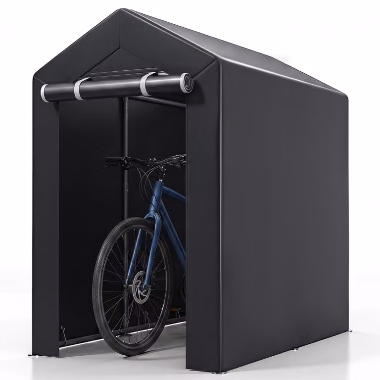 Capanno per attrezzi COSTWAY, tenda per garage con porta scorrevole e cerniera, struttura in metallo e tetto parasole, garage per biciclette resistente alle intemperie, capanno per attrezzi impermeabile